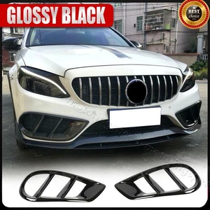 For Benz W205 C250 C43 Gloss Black Front Bumper Grill Fog Air Vent Cover 2015-17 - Picture 1 of 17