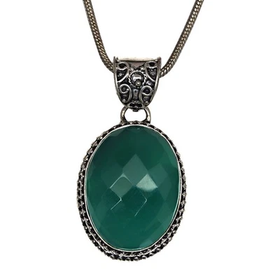 Colgante Joyería Plata Hecho a Mano Día de la Madre Piedras Preciosas de Ónix Verde 1.75" Foto 1 de 4
