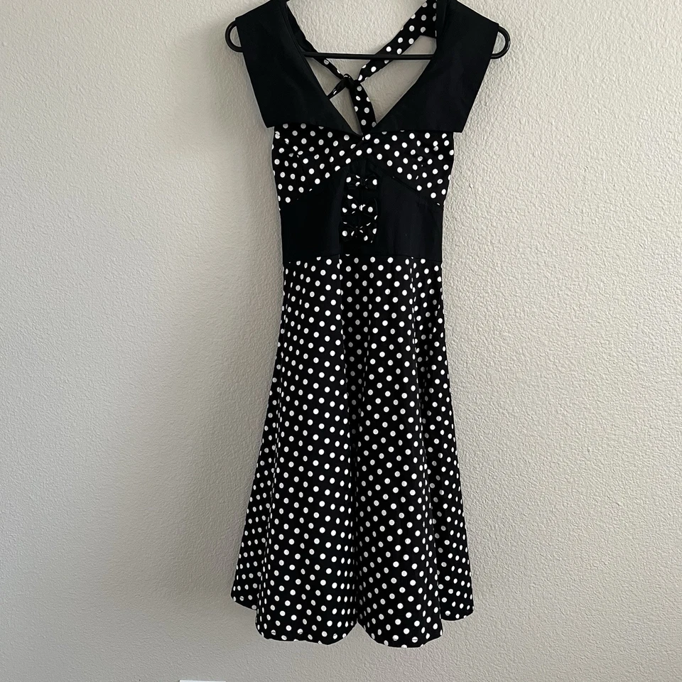 Living Dead Souls Medium Dress Halter Fit Flare Rockabilly Punk Polka Dots - Image 1 of 4