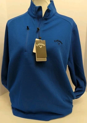 Callaway 1/4 拉链高尔夫毛衣男式中号蓝色双实用口袋媒体口袋 — 第 1/4 张图片