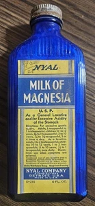Botella de colección Nyal Milk of Magnesia 6 oz azul cobalto farmacia Detroit con etiqueta - Imagen 1 de 9