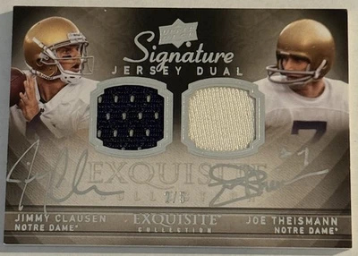 2010 Upper Deck Exquisite Joe Theismann & Jimmy Clausen Dual Patch Auto /5 - Image 1 of 2