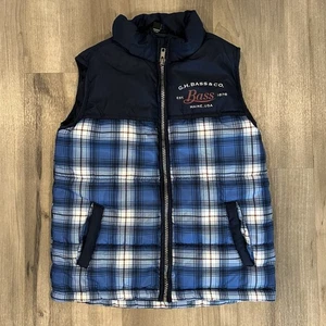 G. H. Bass & Co Light Weight Puffer Vest Boy's Size 6 Blue Plaid Zip Closure - Picture 1 of 7
