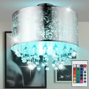 Plafoniera Lampada da Soggiorno di Cristallo RGB Telecomando LED Dimmbar Argento - Foto 1 di 12