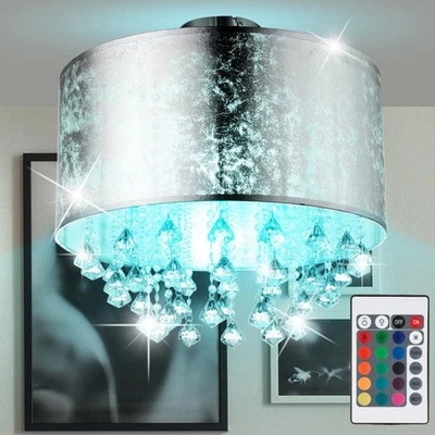 Plafoniera Lampada da Soggiorno di Cristallo RGB Telecomando LED Dimmbar Argento - Immagine 1 di 4
