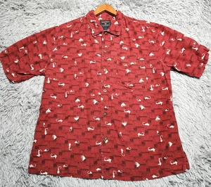 Woolrich Hemd Herren Medium Rot Angeln Köder Print Camp Knopfleiste Freizeit Outdoor - Bild 1 von 11