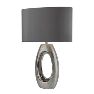 Lámpara De Mesa E27 61 Cm Cromo Gris Tela Cerámica Moderna - Imagen 1 de 6