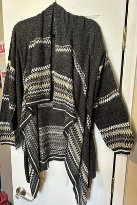 One World Women's Open Front Knit Cardigan Sweater Boho Norwegian Stripes XL - Image 1 of 4