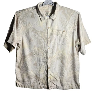 Island Treasures XL 100% Seide Knopfleiste Hemd Beige Palmblatt Tropisch Hawaii - Bild 1 von 13