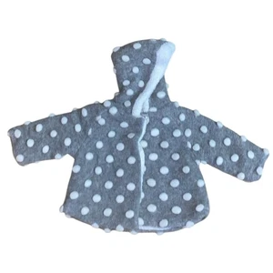 Gray Hooded Jacket Fleece Hoodie 9-12 Months Baby Infant White Polka Dots Girl - Picture 1 of 10