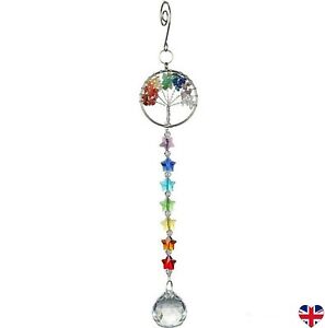 Chakra Sun Catcher Crystal Gemstone Mobile Stars Hanging Rainbow Maker Gift UK