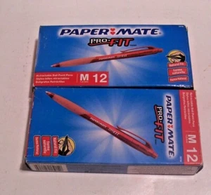 24 PAPER MATE Pens "Pro Fit" 70738 Retractable 1.2mm Med Ballpoint Red 2 Boxes - Picture 1 of 4