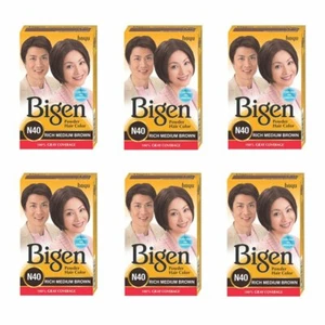  Bigen Powder Hair Color, Rich Medium Brown N40 - Pack of 6 (Combo Set) - Picture 1 of 2