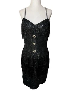 Vintage- LILLIE RUBIN After Five Size 10 Beaded Black Evening Party Dance Dress - Picture 1 of 24