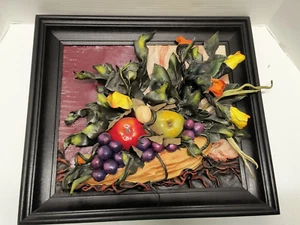 Quadro da parete in pelle, scultura frutta e vite fatto a mano Polonia 18,75" x 16,5" - Foto 1 di 13