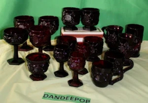 17 Piece Ruby Red Avon Cape Cod Goblets glassware Cordial Tumbler Sugar And Mugs - Picture 1 of 22