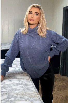 In The Style X Billie Faiers Cable Knit Roll Neck Jumper Blue UK Size 14-16 - Image 1 of 4