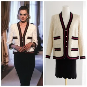 Chanel Vintage Haute Couture 1997 White Ecru Black Red Tweed Jacket Skirt Suit - Picture 1 of 15