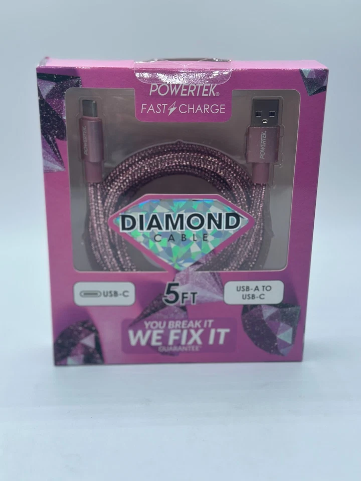 PowerTek iPhone Fast Charger • 5 Ft Multi Color Diamond Cable • USB-A To iPhone - Image 1 of 1