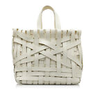 Authenticated Jil Sander Woven Basket Tote White Calf Leather Bag