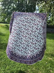 Tovaglia Vintage Boho Paisley Stampa Blocco Blu Rosso Tonda 68" Ottime Condizioni - Foto 1 di 5