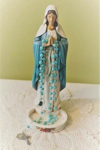 Rosenkranz Halter Maria 8 Zoll Statue zarter Rosensockel Harz - Bild 1 von 6