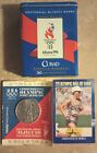 vintage, Limited Edition(3) OLYMPIC ITEMS,1996 coin, tin, and A Joan Benoit card
