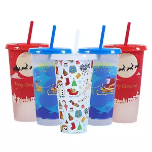 5pcs Color Changing Cups With Lids And Straw 710ml Tumbler For Christmas Party - Picture 1 of 7