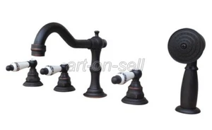 Oil Rubbed Bronze 5-Hole Bathtub Faucet Roman Tub Filler Mixer Tap W/Hand Shower - Picture 1 of 5