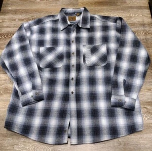St Johns Bay Flannel Shirt 2XL Tall Gray Plaid Thick Heavy Duty Brawny Chore - Picture 1 of 10