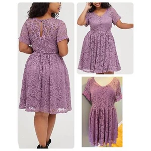 Nuevo Mini Vestido Patinador Torrid 6 (6X) Púrpura Encaje Cuello en V Cóctel Fiesta con Bolsillos - Imagen 1 de 4