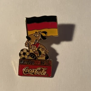 Soccer World Cup USA 1994 Cola Coca Striker Dog Mascot Germany Flag Lapel Pin - Picture 1 of 2