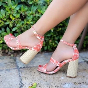 Women's Orange Open Toe Ankle Strap Woven Block Heel (Size 6) - Picture 1 of 4