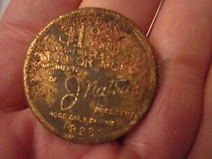 1922 NEGOZI NAZIONALI DI ABBIGLIAMENTO - BUONO COME DOLLARO IN CONTANTI - GETTONE METALLO - VASCA SCC - Foto 1 di 2