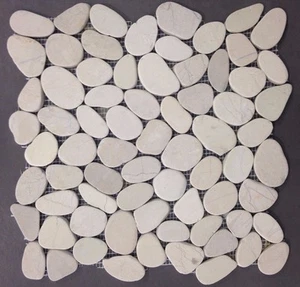 White Pebble Flat Tile 12"x12" River Rock Stone Mosaic Wall Shower Floor Meshed - Picture 1 of 3