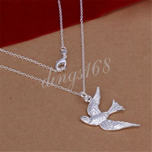 Colgante de golondrina grande de plata de ley 925 + collar de cadena de 16 pulgadas joyería H961 - Imagen 1 de 3