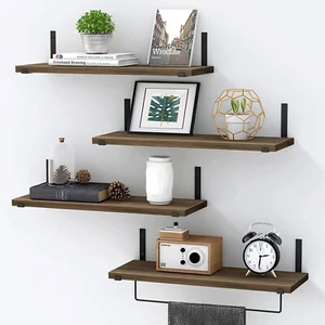 Brand New Floating Shelves Wall Mounted Set of 4 Rustic Wood - Picture 1 of 3