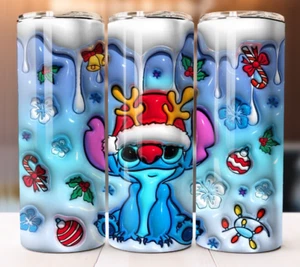Stitch Christmas 3D Puff Custom Tumbler 20oz Skinny Cup Mug Stainless Steel - Picture 1 of 2