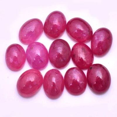 12 Pcs Natural Ruby 6mm-7mm Oval Cabochon Dazzling Red Huge Loose Gemstones Lot - Image 1 of 4