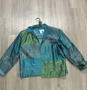 Coldwater Creek Petite Large PL Silk Enbroidered Jacket Blazer Spring Summer - Bild 1 von 3