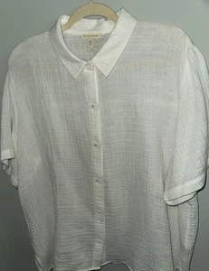 1X Eileen Fisher White Button Down Collared Shirt Elbow Length Sleeves Ex Cond - Picture 1 of 4