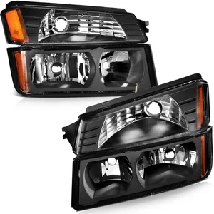 Headlights Assembly For 2002-2006 Chevy Avalanche Black Housing Headlamps - Picture 1 of 9