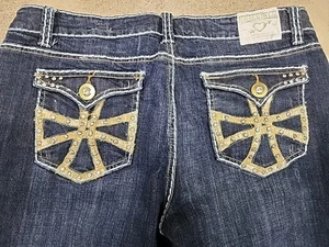 Y2k Grace in LA Bootcut Jeans Size 13 Rhinestone Cross Pockets - Picture 1 of 9