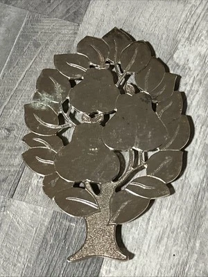 Vtg Silver Plated Pear Tree Shape Mirrored Leaves Footed Trivet Made In Japan W9 - Image 1 of 4
