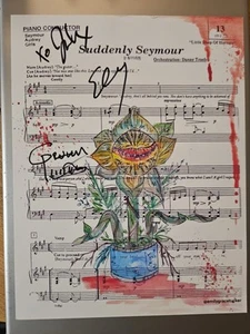 Little Shop Of Horrors Painted Sheet Music Signed By Multiple Audreys & Seymours - Picture 1 of 7