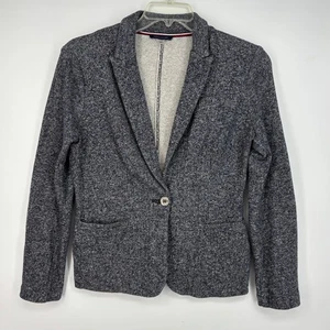 Tommy Hilfiger Womens Size 6 Knit Blazer Jacket Navy Blue White Marl Elbow Patch - Picture 1 of 11