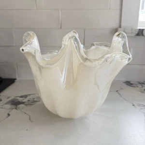 Murano Italy Handmade Handkerchief Bowl - Large White - Picture 1 of 7