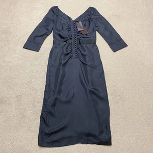 Mulberry Sweetheart Bow Dress Silk UK 14 Women's Black Midi BNWT New - Picture 1 of 12