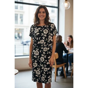 Ann Taylor Factory Black Floral Print Career Office Sheath Dress - M - Picture 1 of 4