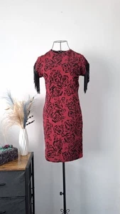 20's vintage style rose print fringed short sleeve dress size 12 - Picture 1 of 5
